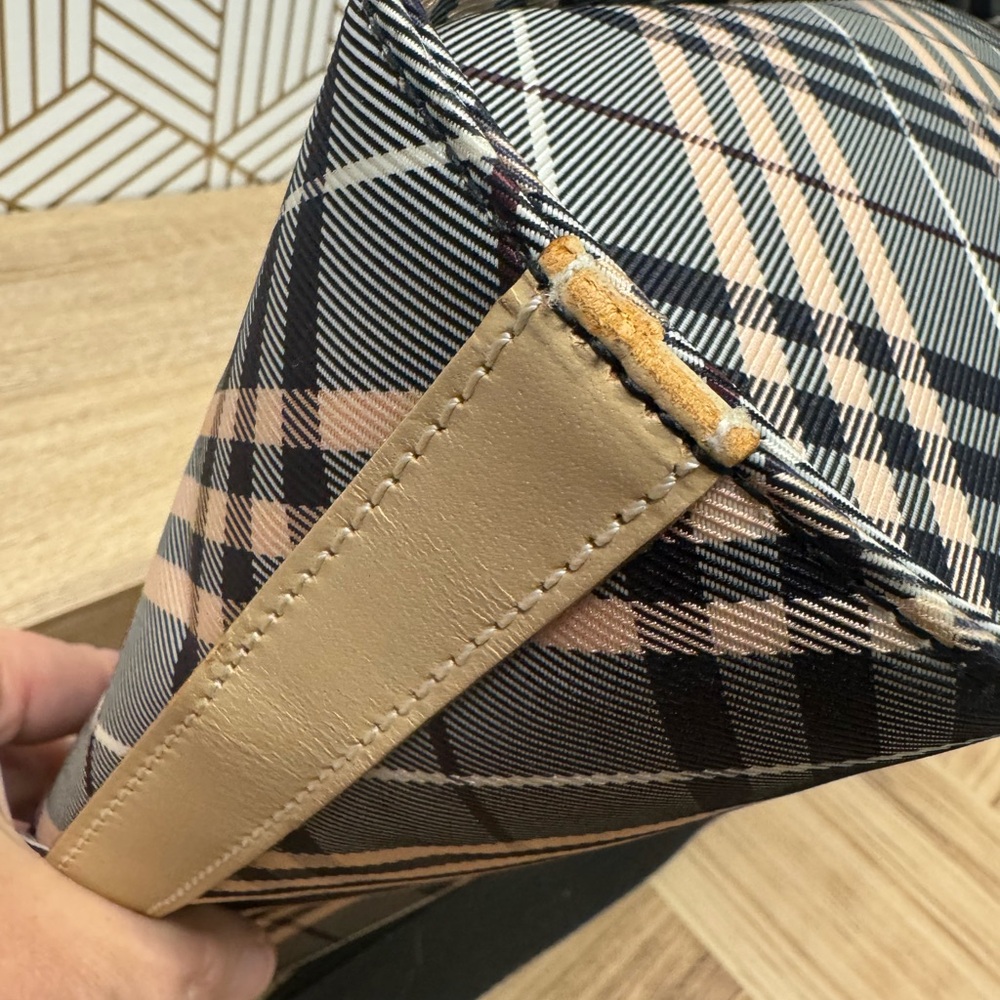 Burberry Blue Label Nova Check Nylon & Leather Shoulder Tote (Diagonal Plaid) - Picture 12 of 16